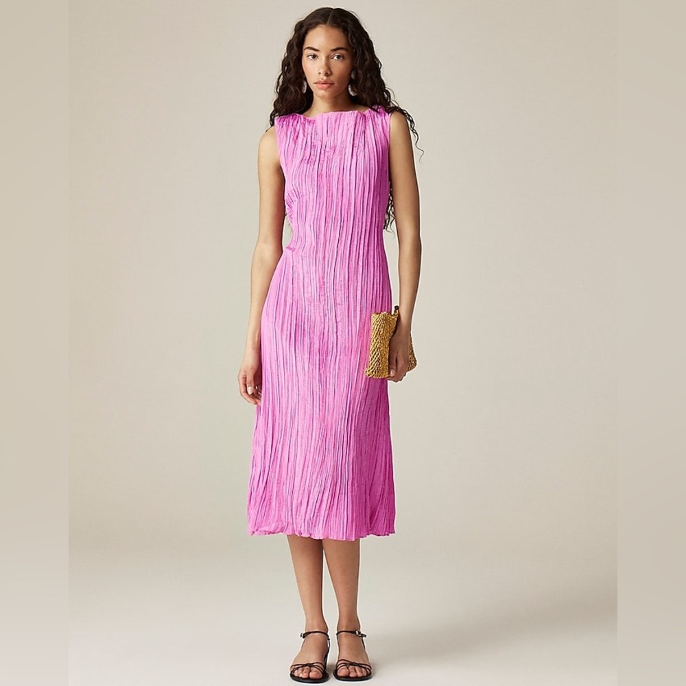 NWT J.Crew Crinkled high-neck sheath dress Bubblegum Pink Size 4 Preppy Party